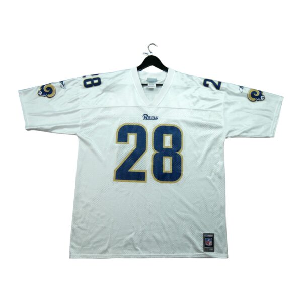 Maillot manches courtes homme blanc Reebok Equipe Los Angeles Rams 28 Marshall Faulk QWE3717