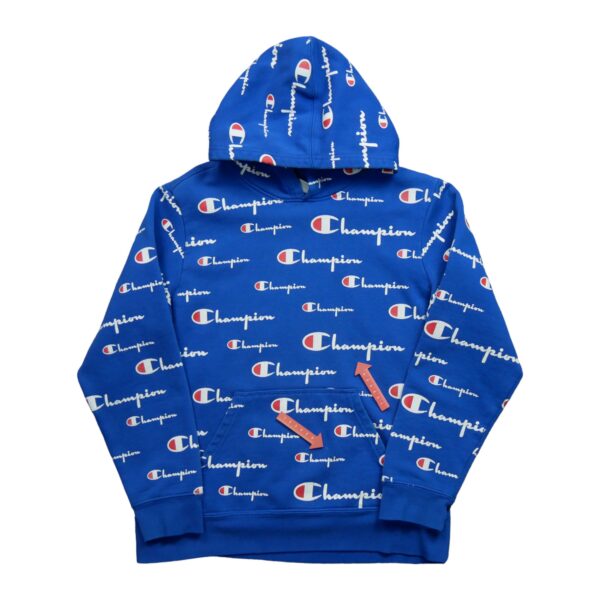 Sweat a capuche enfant manches longues bleu Champion Motif a motifs Col Rond QWE1619