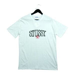 T shirt manches courtes homme blanc Stussy Motif imprime Col Rond QWE3584