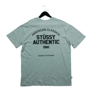 T shirt manches courtes homme gris Stussy Motif imprime Col Rond QWE3214