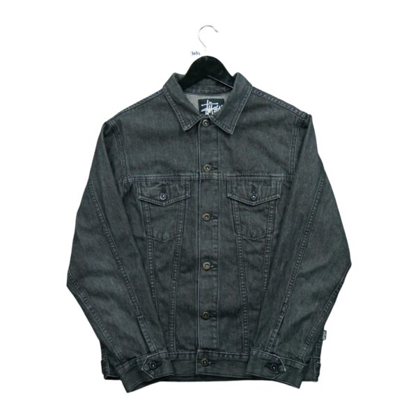 Veste en jean homme manches longues gris Stussy Motif en jeans Col Harrington QWE3034