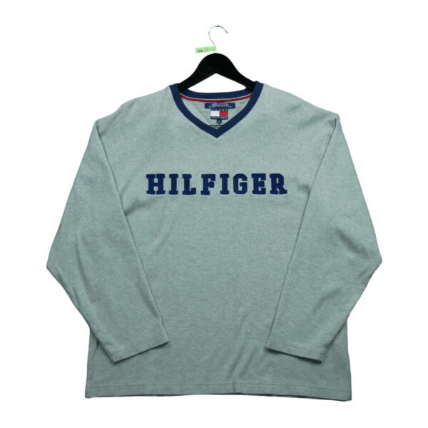 Pull homme manches longues gris Tommy Hilfiger Col V QWE0314