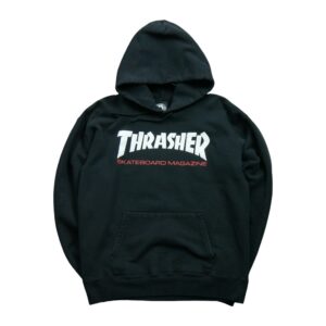 Sweat a capuche homme manches longues noir Thrasher Motif imprime Col Rond QWE3175