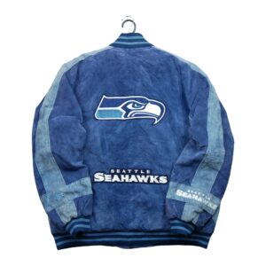 Veste en cuir homme manches longues bleu NFL Team Apparel Motif brode Col Rond Equipe Seattle Seahawks QWE1257