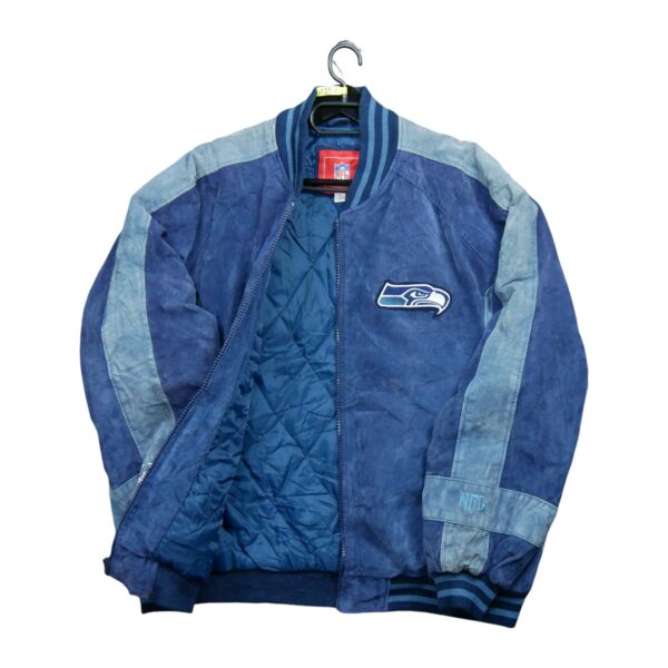 Veste en cuir homme manches longues bleu NFL Team Apparel Motif brode Col Rond Equipe Seattle Seahawks QWE1257