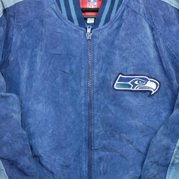 Veste en cuir homme manches longues bleu NFL Team Apparel Motif brode Col Rond Equipe Seattle Seahawks QWE1257