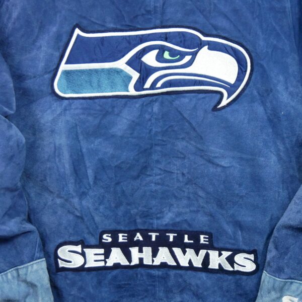 Veste en cuir homme manches longues bleu NFL Team Apparel Motif brode Col Rond Equipe Seattle Seahawks QWE1257