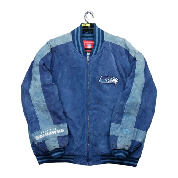 Veste en cuir homme manches longues bleu NFL Team Apparel Motif brode Col Rond Equipe Seattle Seahawks QWE1257