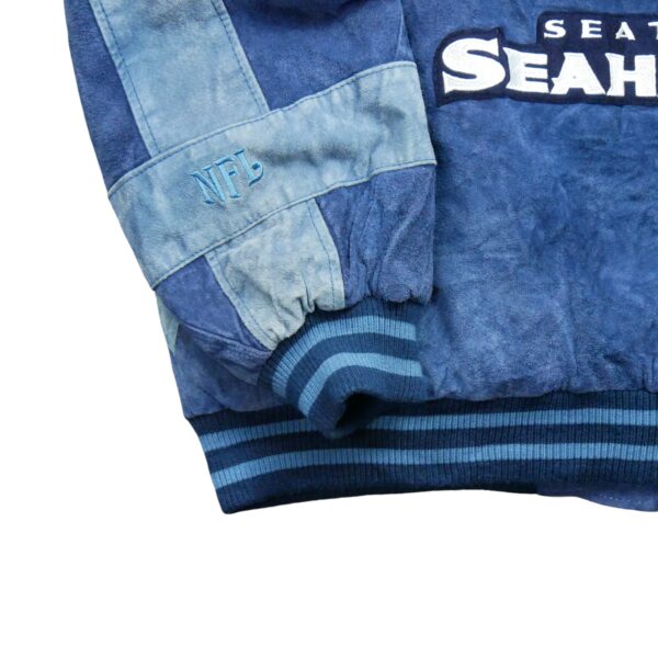 Veste en cuir homme manches longues bleu NFL Team Apparel Motif brode Col Rond Equipe Seattle Seahawks QWE1257