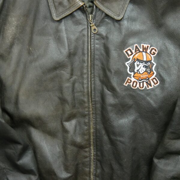 Veste en cuir homme manches longues marron Puma Motif brode Col Harrington Equipe Cleveland Browns QWE1182