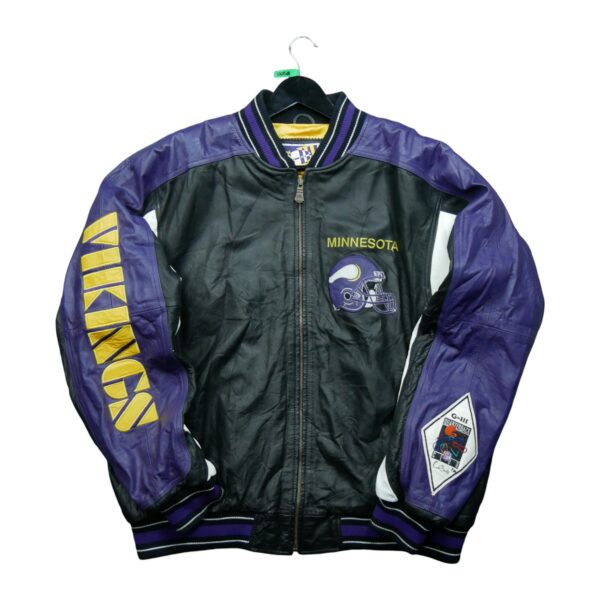 Veste en cuir homme manches longues noir NFL Team Apparel Col Rond Equipe Minnesota Vikings QWE0058