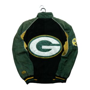 Veste en cuir homme manches longues noir NFL Team Apparel Motif brode Col Montant Equipe Green Bay Packers QWE1038