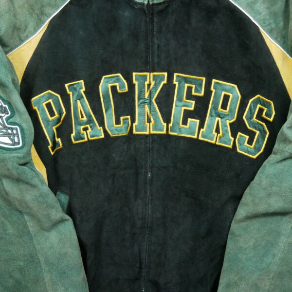 Veste en cuir homme manches longues noir NFL Team Apparel Motif brode Col Montant Equipe Green Bay Packers QWE1038