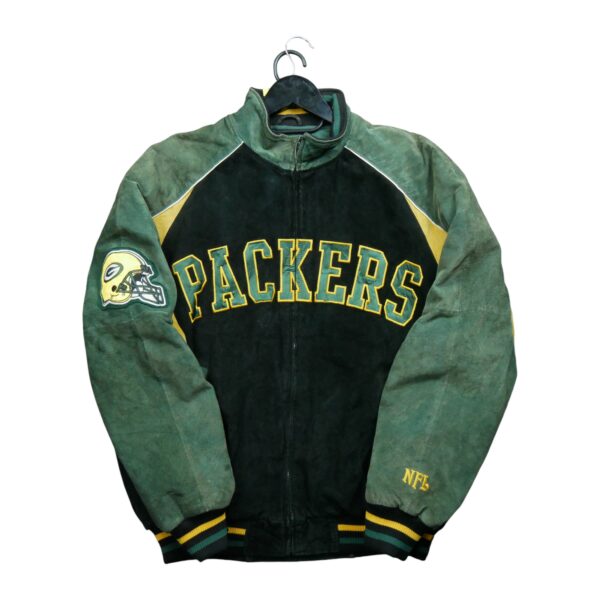 Veste en cuir homme manches longues noir NFL Team Apparel Motif brode Col Montant Equipe Green Bay Packers QWE1038