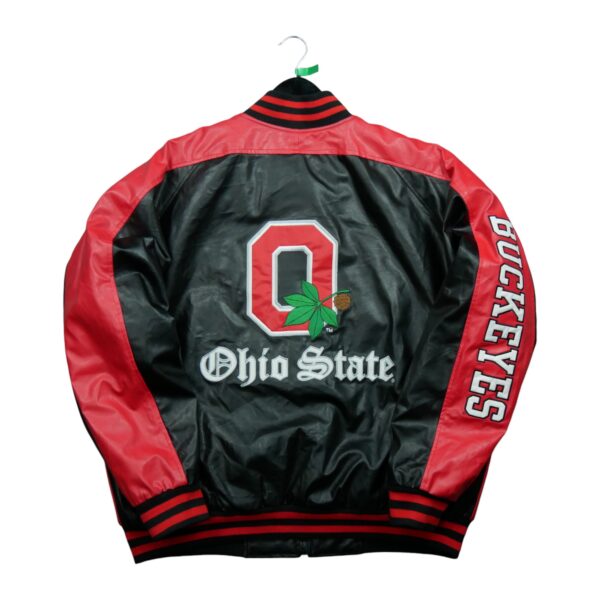 Veste en cuir homme manches longues noir Vintage Motif brode Col Rond Equipe Ohio State QWE0111