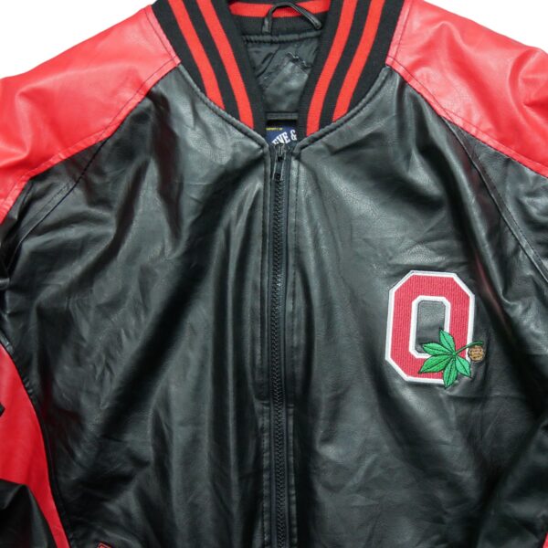 Veste en cuir homme manches longues noir Vintage Motif brode Col Rond Equipe Ohio State QWE0111