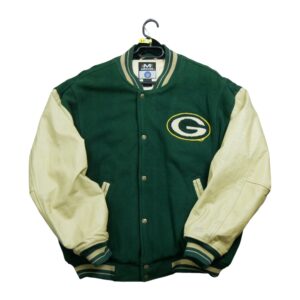 Veste en cuir homme manches longues vert NFL Team Apparel Col Rond Equipe Green Bay Packers QWE1198