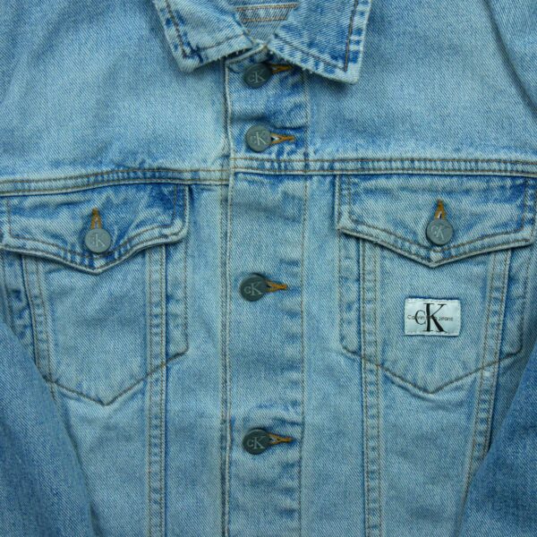 Veste en jean femme manches longues bleu clair Calvin Klein Motif en jeans Col Harrington QWE1120