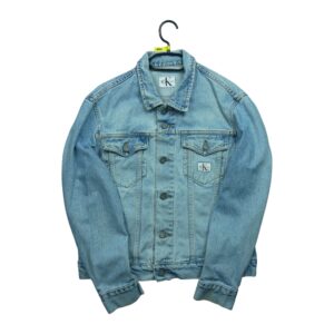 Veste en jean femme manches longues bleu clair Calvin Klein Motif en jeans Col Harrington QWE1120