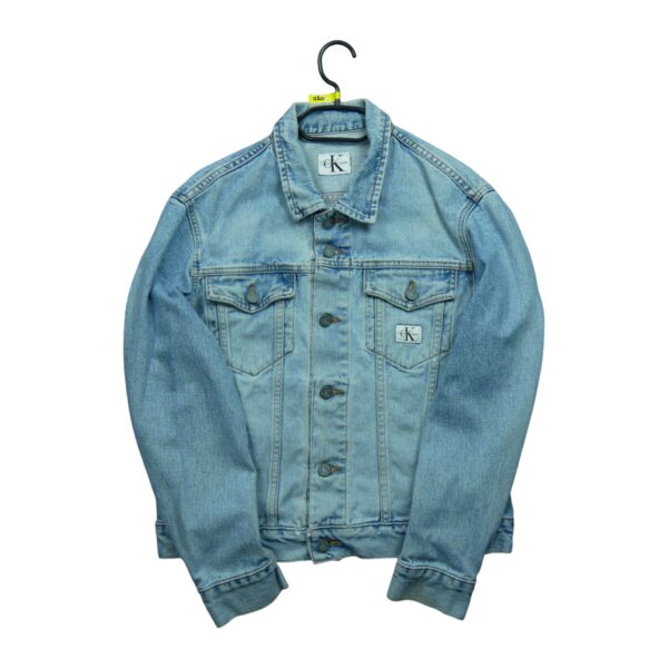 Veste en jean femme manches longues bleu clair Calvin Klein Motif en jeans Col Harrington QWE1120