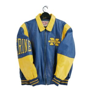 Veste en cuir homme manches longues marine NCAA Col Harrington Equipe Michigan QWE1189